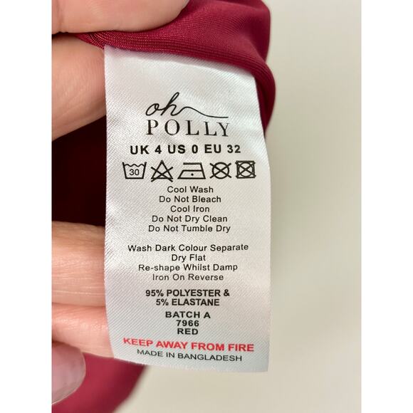 NWT Oh Polly Oakley Jersey Long Sleeve Plunge Neck Bodycon Mini Dress Ruby Sz 0 - Picture 5 of 6